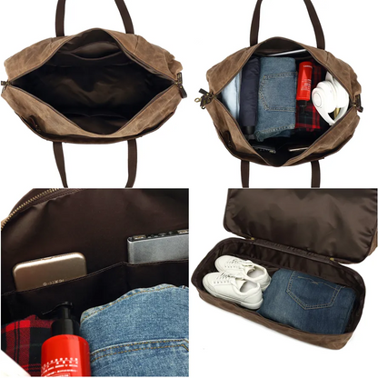 Canvas + Leather Briefcase, Travel Handbag for Men, Duffle Bag, Toiletry Bag, Gift for Men