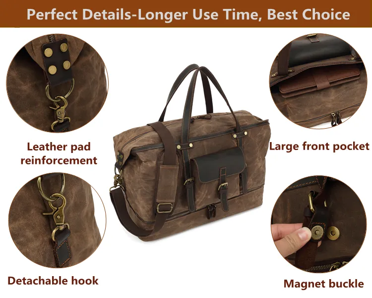 Canvas + Leather Briefcase, Travel Handbag for Men, Duffle Bag, Toiletry Bag, Gift for Men