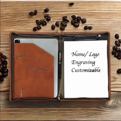 Genuine Leather Clipboard Portfolio, Notebook Holder, A4 File Folder, Business Notepad Folio Letter Size