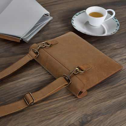 Custom Crazy horse Leather MacBook Sleeve Pouch with Shoulder Strap, Leather Laptop Holder, MacBook 13.3" Holder, Gift