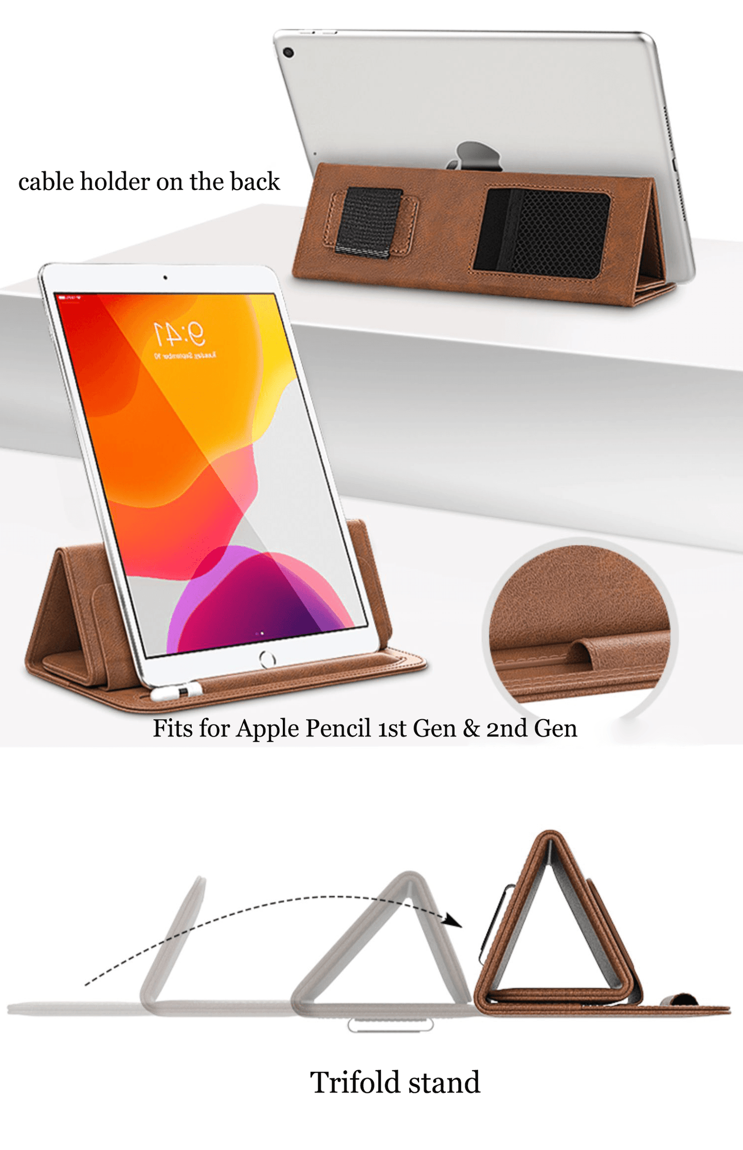 Vegan Leather iPad Sleeve Pouch with Stand, Leather Tablet Holder with Stand, Trifold Case with Stand with iPad Pro 12.9", Gift