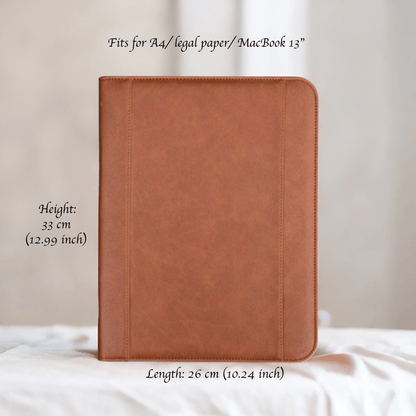 Personalised Leather Portfolio, Zipper Leather Padfolio for Legal Paper/ A4 Letter Size Notepad/ MacBook 13", Gift (Brown/ Black/ Blue)