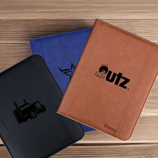 Personalised Leather Portfolio, Zipper Leather Padfolio for Legal Paper/ A4 Letter Size Notepad/ MacBook 13", Gift (Brown/ Black/ Blue)