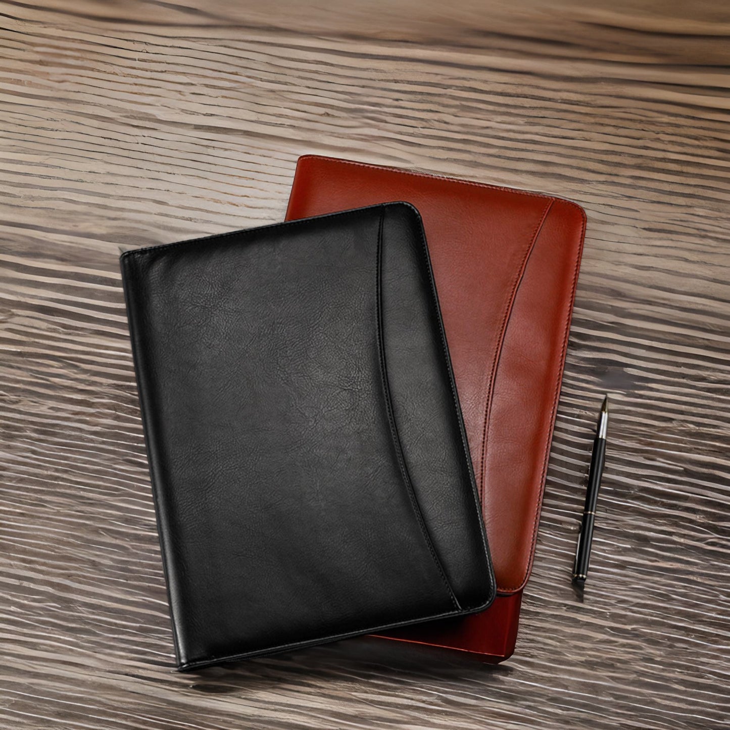 Vegan Leather Portfolio with Cipboard, Zipper Leather Padfolio for Legal Paper/ A4 Letter Size Paper/ MacBook 13", Gift (Black/ Brown)