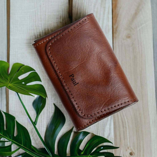 Vintage Genuine Leather Coin Wallet, Custom Leather Card Holder, Cash Pocket, Birthday Gift