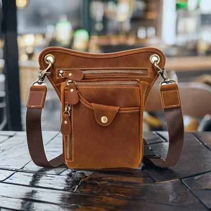 Retro Genuine Leather Waist Bag for Men, Crazy Horse Leather Sling Bag for Men, Leather iPhone Holder, Gift for Him