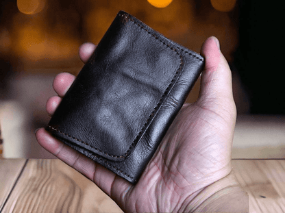 Vintage Genuine Leather Coin Wallet, Custom Leather Card Holder, Cash Pocket, Birthday Gift