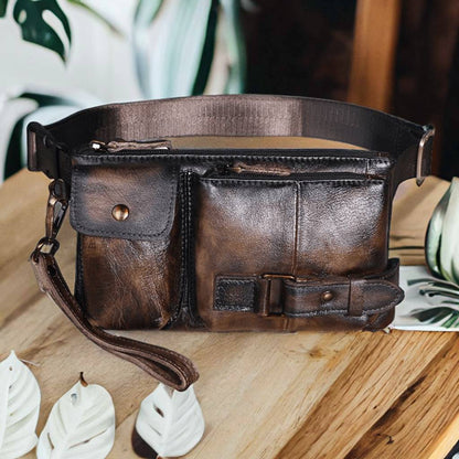 Customizable Genuine Leather Waist Bag for Men, Leather Travel Organiser, Toiletry Bag for Men, Sling Bag, Leather Bum Bag