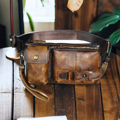 Customizable Genuine Leather Waist Bag for Men, Leather Travel Organiser, Toiletry Bag for Men, Sling Bag, Leather Bum Bag