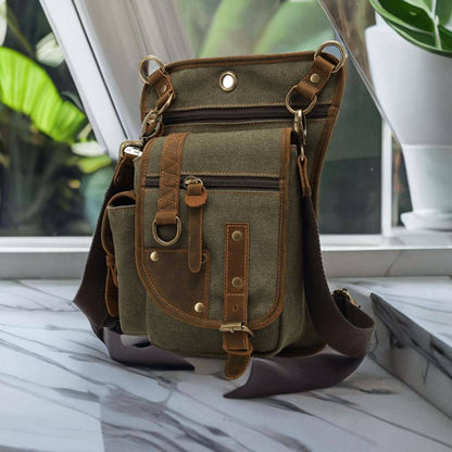 Canvas + Leather Shoulder Waist Bag for Men, Crazy Horse Leather Crossbody Bag for Men, Leather Travel Organiser, Gift for Him