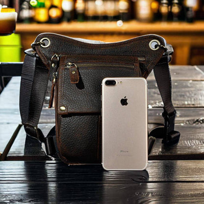 Retro Genuine Leather Waist Bag for Men, Crazy Horse Leather Sling Bag for Men, Leather iPhone Holder, Gift for Him