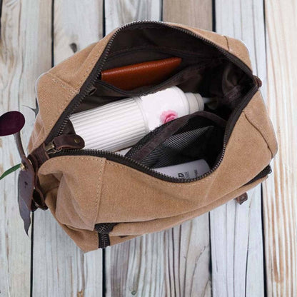 Custom Canvas + Leather Dopp kit with Strap, Leather Travel Organiser, Toiletry Bag for Men, Gift for Him