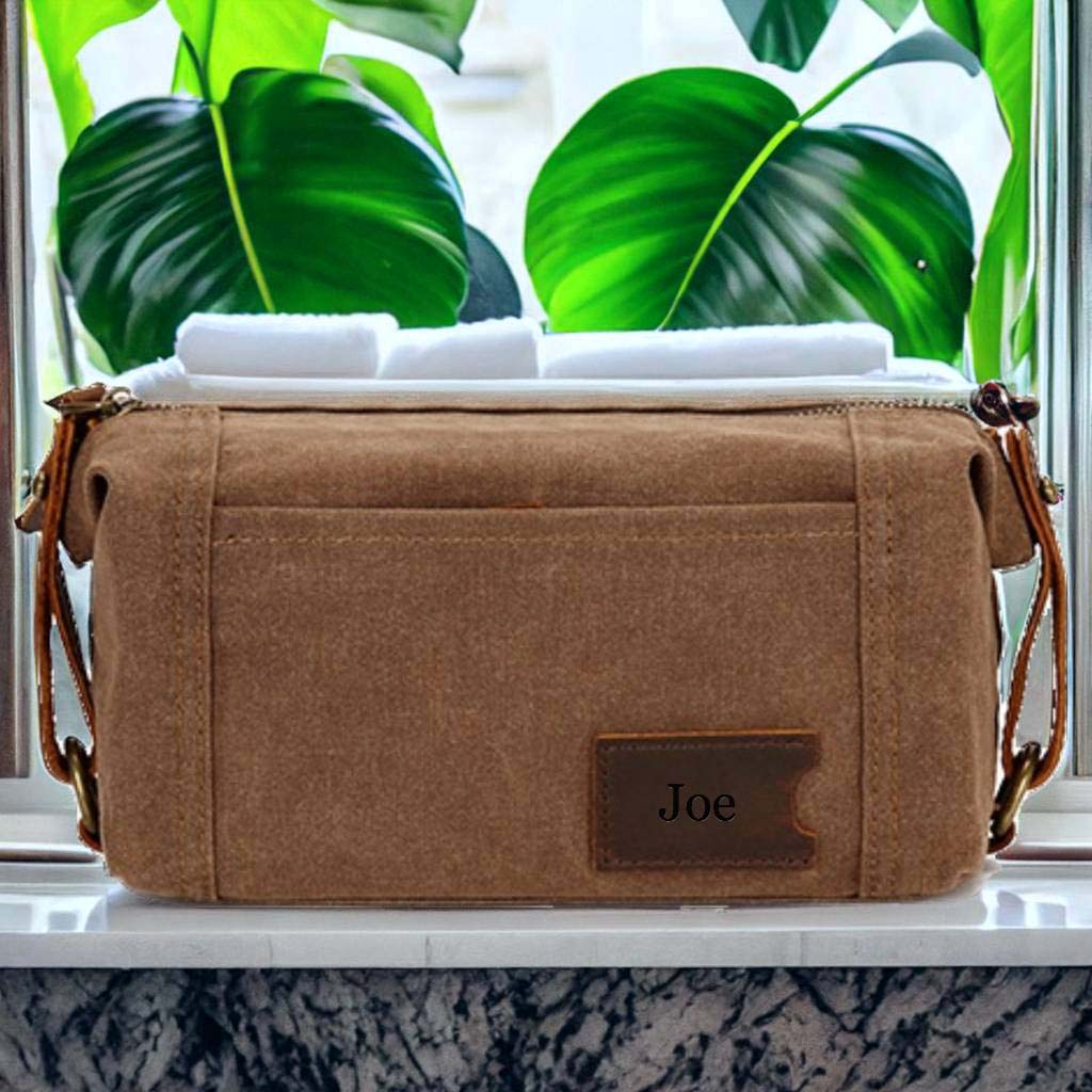 Custom Canvas + Leather Dopp kit, Travel Organiser, Toiletry Bag for Men, Cosmetics Bag for Men, Gift for Him