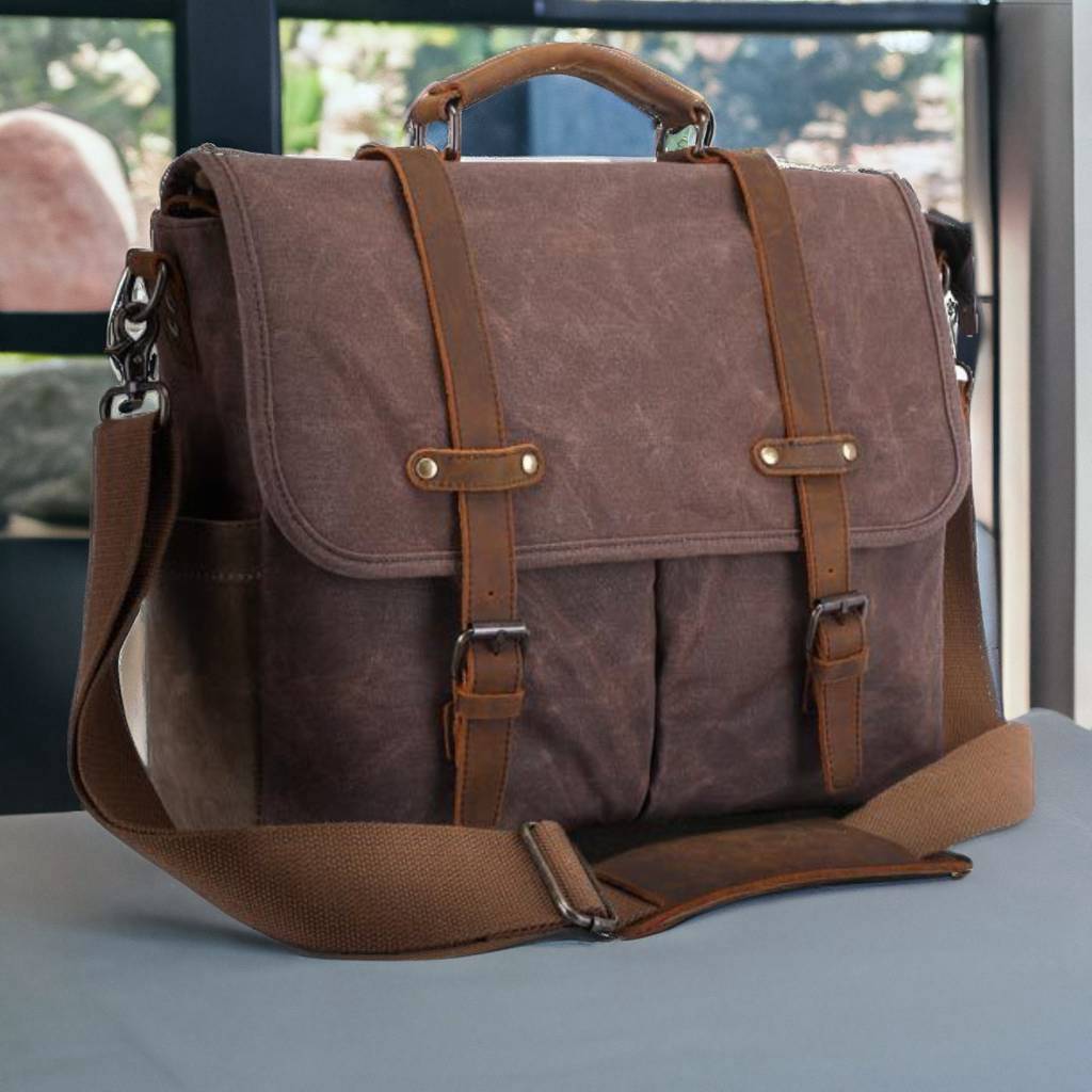 Canvas + Leather Travel Messenger Bag, Shoulder Crossbody Bag for Men, Leather Outdoor Bag, Camera Bag, Gift for Men