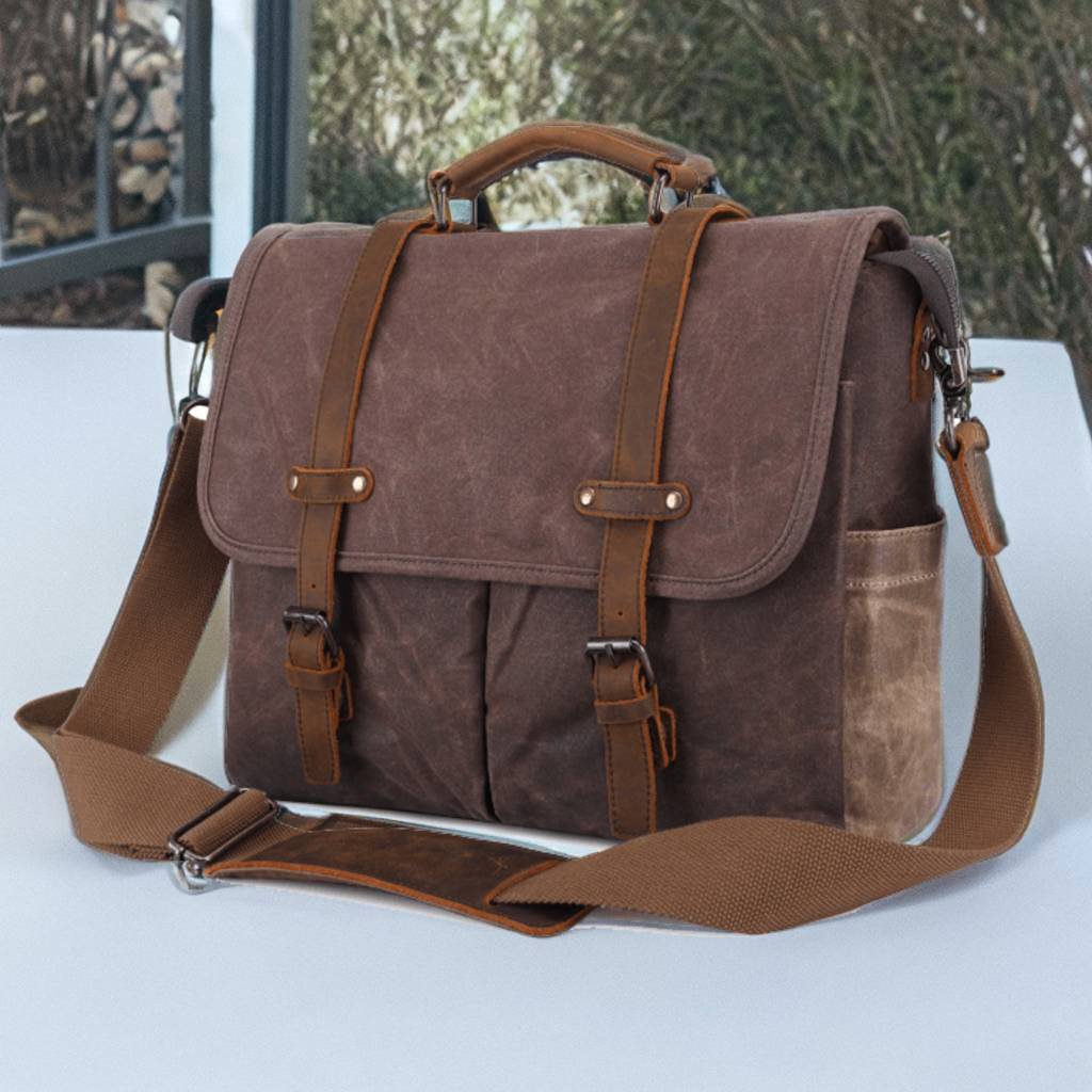 Canvas + Leather Travel Messenger Bag, Shoulder Crossbody Bag for Men, Leather Outdoor Bag, Camera Bag, Gift for Men