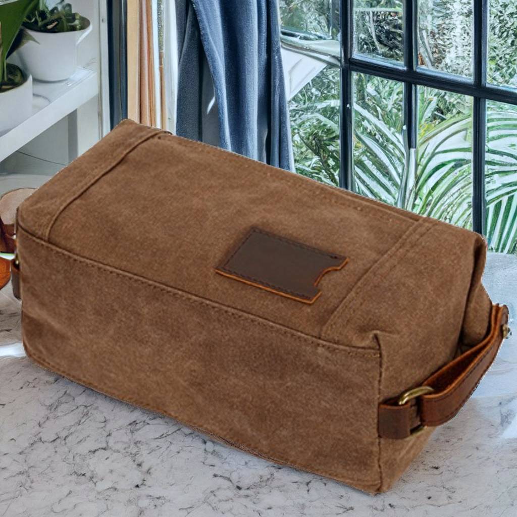 Custom Canvas + Leather Dopp kit, Travel Organiser, Toiletry Bag for Men, Cosmetics Bag for Men, Gift for Him