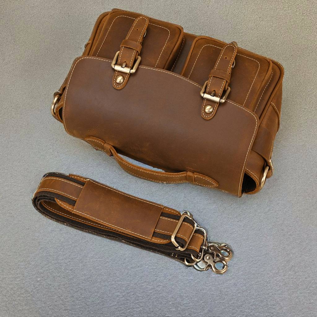 Custom Crazy Horse Leather Camera Bag with Strap, Camera Holder Waterproof, Leather Messenger Bag, Travel Dopp Kit, Gift for Him