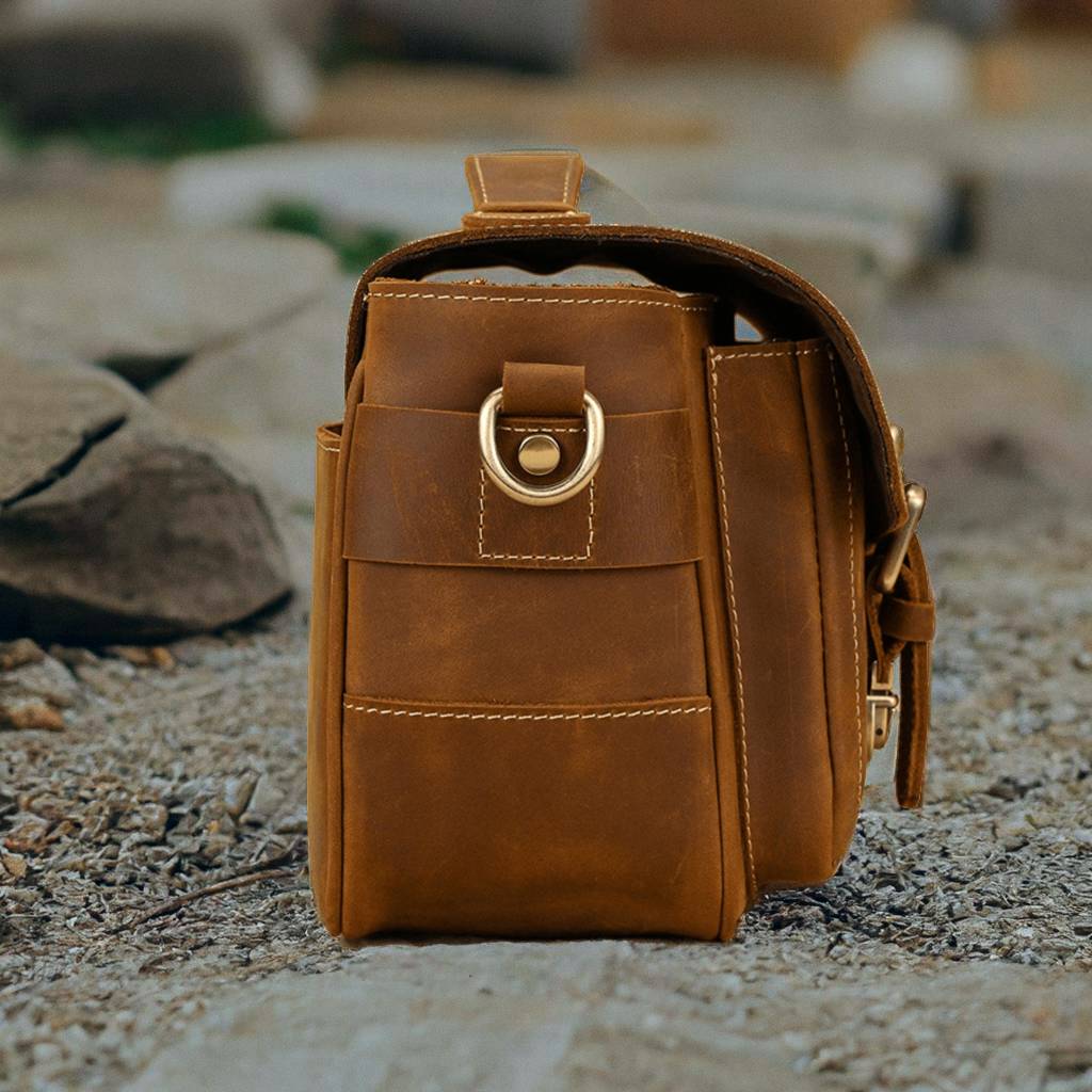 Custom Crazy Horse Leather Camera Bag with Strap, Camera Holder Waterproof, Leather Messenger Bag, Travel Dopp Kit, Gift for Him