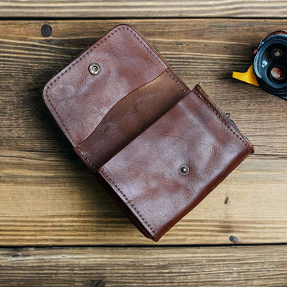 Vintage Genuine Leather Coin Wallet, Custom Leather Card Holder, Cash Pocket, Birthday Gift