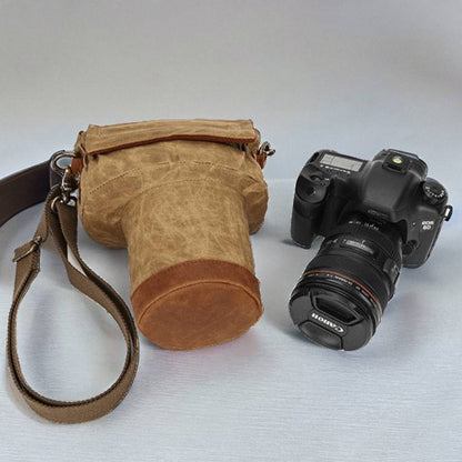 Canvas + Crazy Horse Leather Camera Bag with Strap, Camera Holder, Camera Pocket, Gift for Him