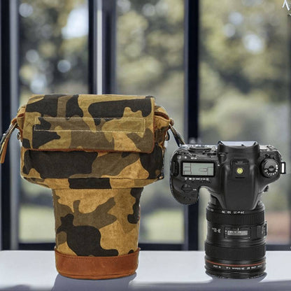 Canvas + Crazy Horse Leather Camera Bag with Strap, Camera Holder, Camera Pocket, Gift for Him