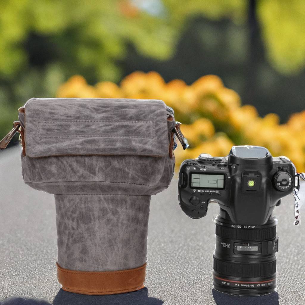 Canvas + Crazy Horse Leather Camera Bag with Strap, Camera Holder, Camera Pocket, Gift for Him