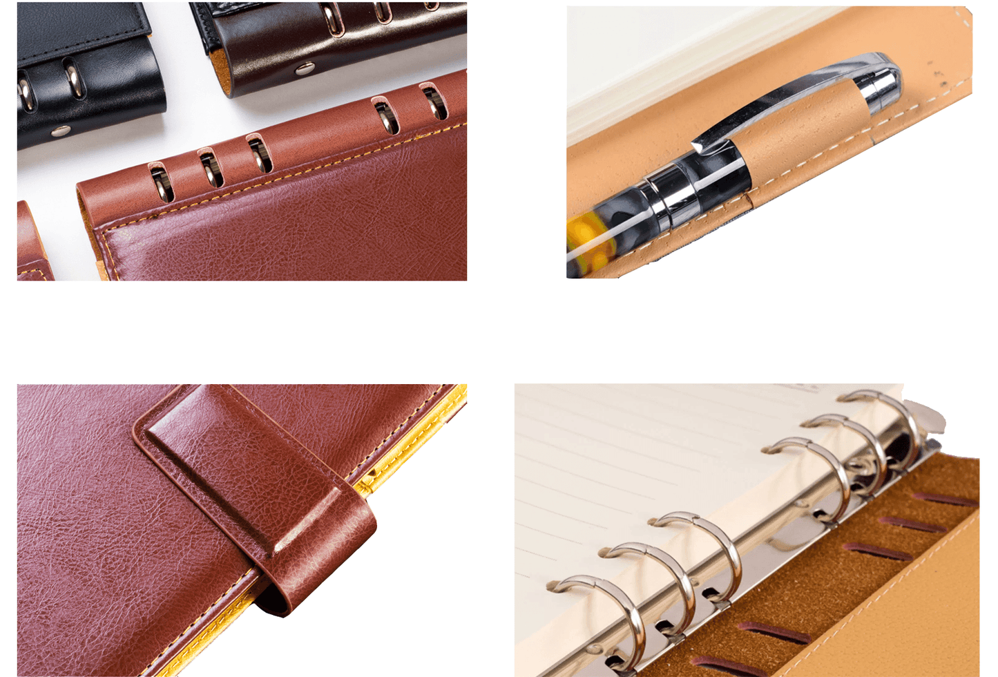 Custom Leather A5/ A6 Portfolio with 6-Ring Binder, Leather File Holder with Fastener, Notebook, Business Gift