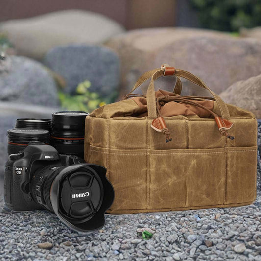 Canvas + Leather Camera Bag with Handle, Camera Holder Pouch with 5 Division Slot Pocket, Travel Dopp Kit, Gift for Him