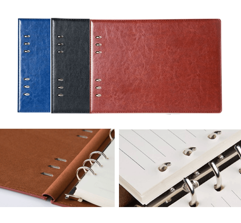 Custom Leather A4 Portfolio with 6 Ring Binder, Leather Check Book Folder, Notebook Holder, 50 pcs A4 Paper Included, Business Gift