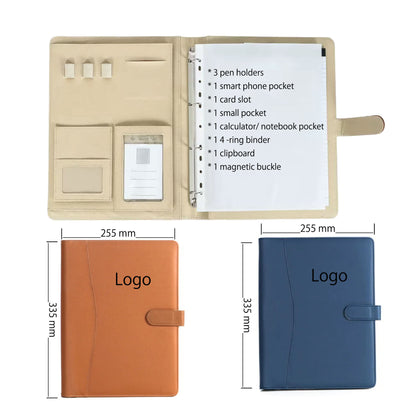 Custom Leather 4 Ring Binder with Clipboard, Letter Size/A4 Planner, Folder with Magnetic Buckle, Gift