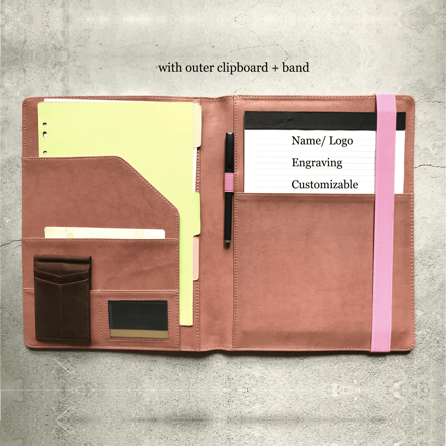 Pink Custom Leather Clipboard Portfolio, Notebook Holder, A4 File Folder, Business Notepad Folio Letter Size, Office Gifts