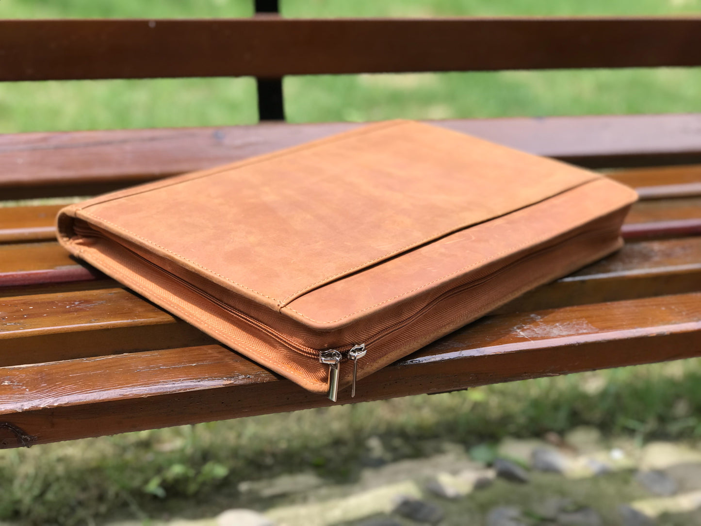 Genuine Leather Portfolio, Zipper Business Organizer, Padfolio for Legal Paper/ A4 Size Notepad/ MacBook, Business Gift for Men