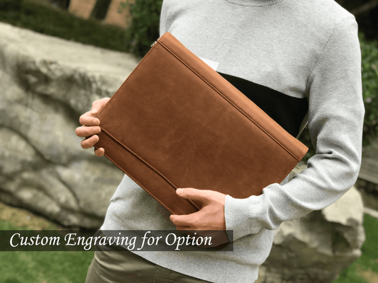 Genuine Leather Portfolio, Zipper Business Organizer, Padfolio for Legal Paper/ A4 Size Notepad/ MacBook, Business Gift for Men