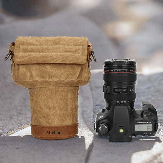 Canvas + Crazy Horse Leather Camera Bag with Strap, Camera Holder, Camera Pocket, Gift for Him