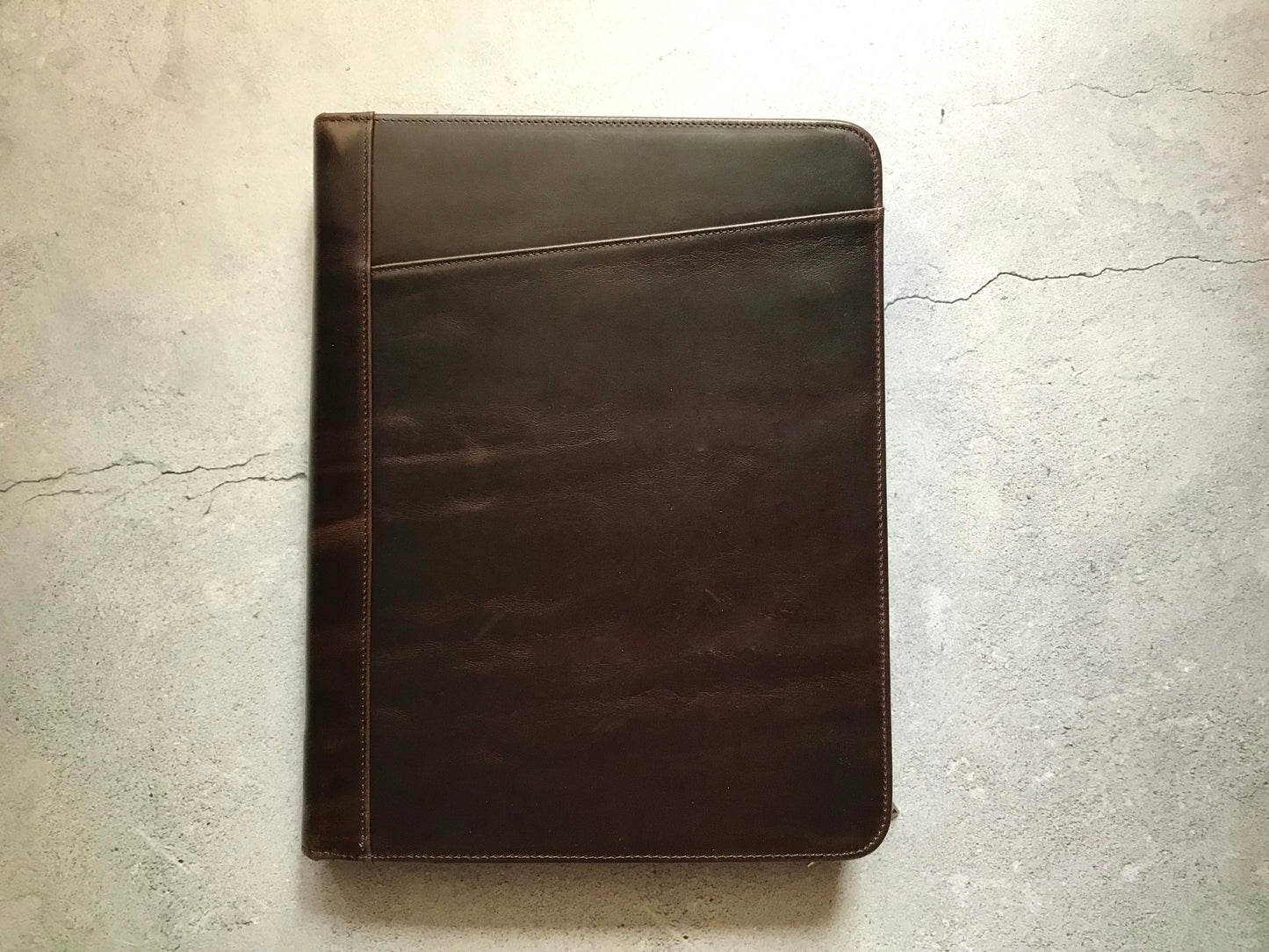 Genuine Leather Portfolio, Zipper Business Organizer, Padfolio for Legal Paper/ A4 Letter Size Notepad/ MacBook (Dark Brown)