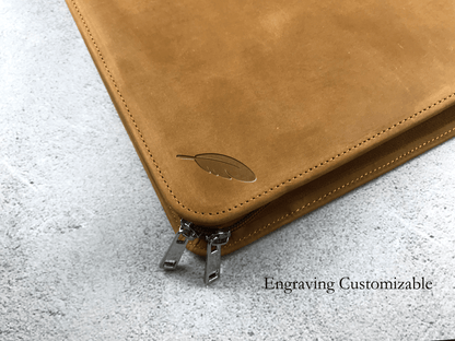 Genuine Leather Portfolio, Zipper Leather Padfolio for Legal Paper/ A4 Letter Size Notepad/ MacBook 13", Gift (Tan)