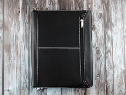 Zipper Monogrammed Leather Padfolio, Letter Size Document/ Notepad Folder, Birthday Gift for Men & Women, for iPad 1/2/ Air (Black)