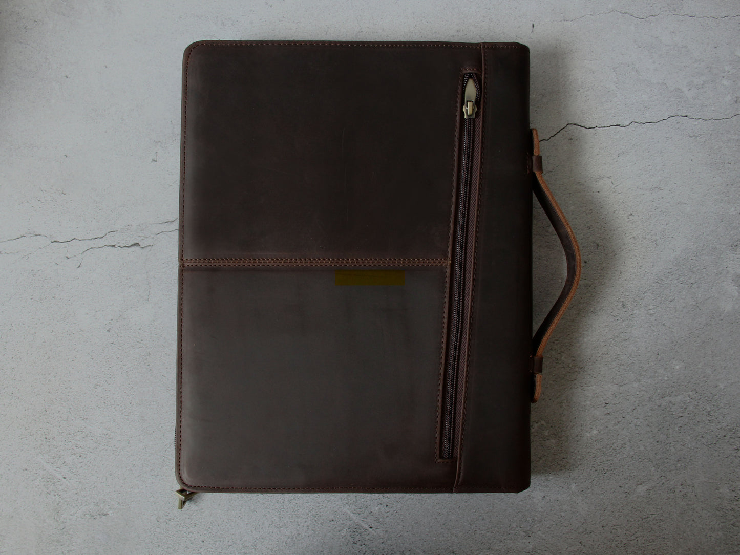 Personalised Zipper Crazy Horse Leather A4 Padfolio with Handle, Portfolio Fits Up for 12.9" iPad, Document Planner