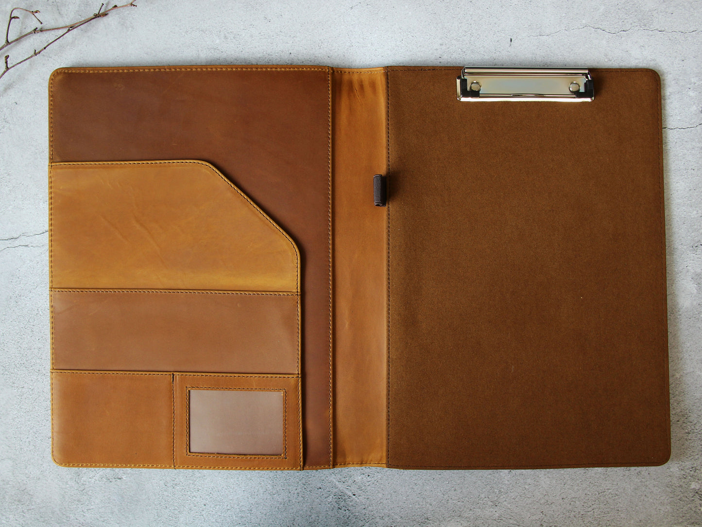 Handmade Crazy Horse Leather Clipboard Portfolio, Notebook Holder, A4 File Folder, Business Notepad Folio Letter Size