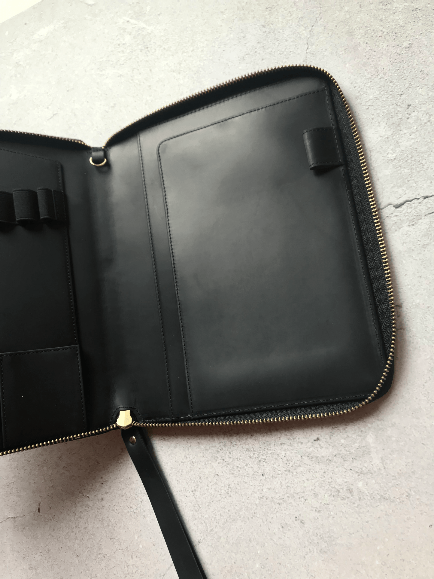 A5 Genuine Leather Portfolio with Strap, A5 File Folder, Black A5 Leather Portfolio, Note Holder