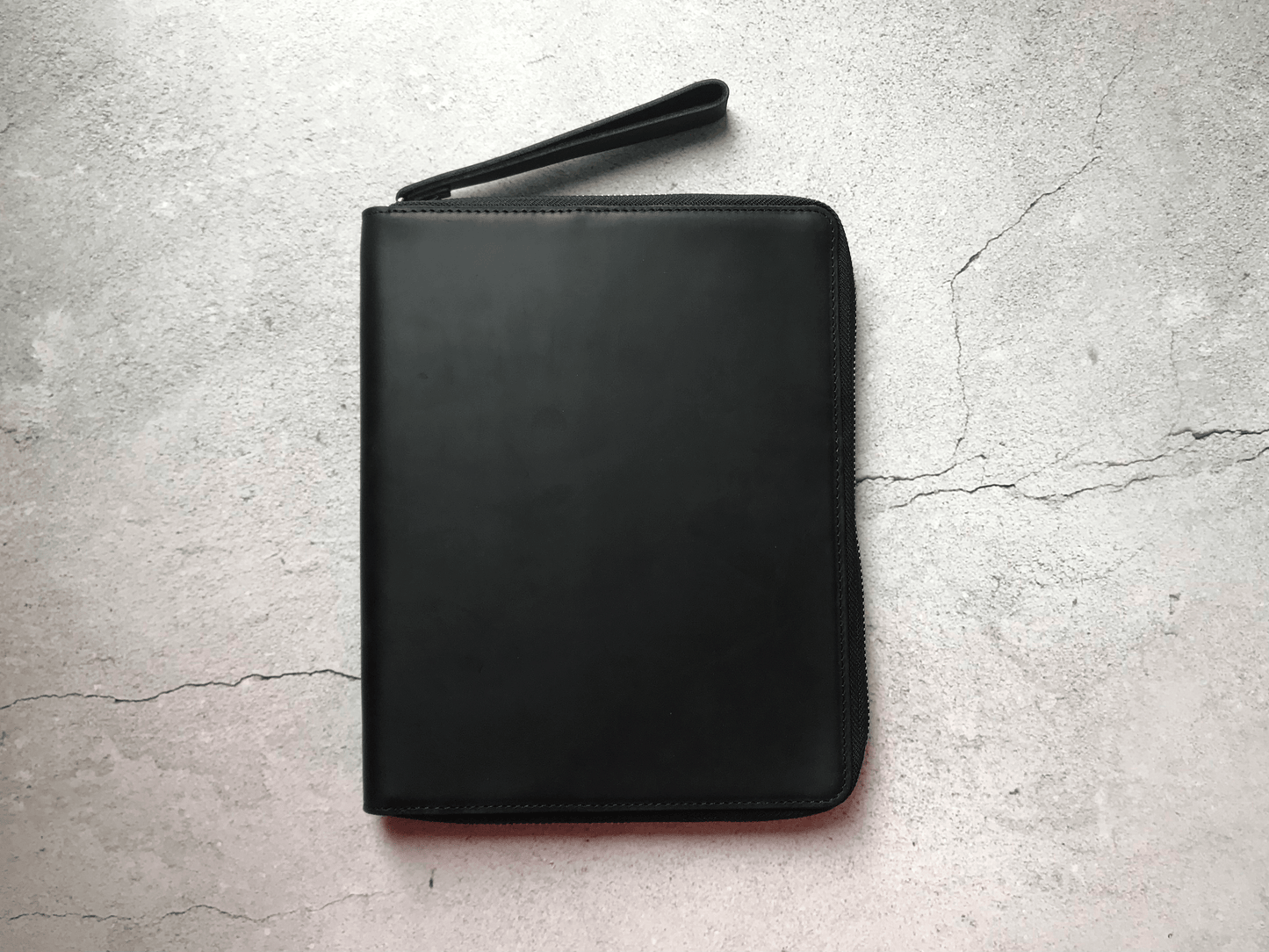 A5 Genuine Leather Portfolio with Strap, A5 File Folder, Black A5 Leather Portfolio, Note Holder