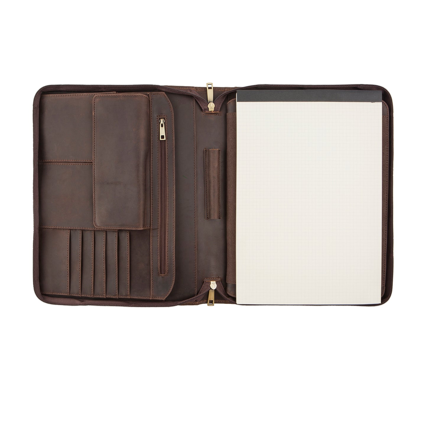 Personalised Zipper Crazy Horse Leather A4 Padfolio with Handle, Portfolio Fits Up for 12.9" iPad, Document Planner