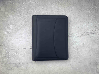 Genuine Leather Padfolio with Clipboard, A5 File Folder with Pouch, Black A5 Leather Portfolio