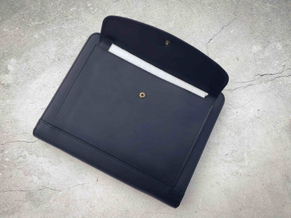 Genuine Leather Padfolio with Clipboard, A5 File Folder with Pouch, Black A5 Leather Portfolio