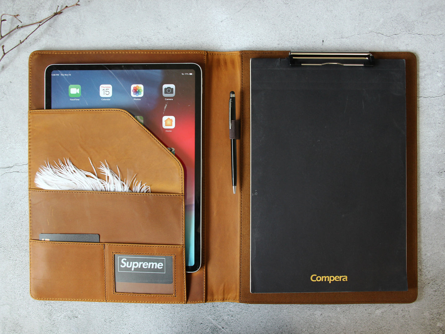 Handmade Crazy Horse Leather Clipboard Portfolio, Notebook Holder, A4 File Folder, Business Notepad Folio Letter Size