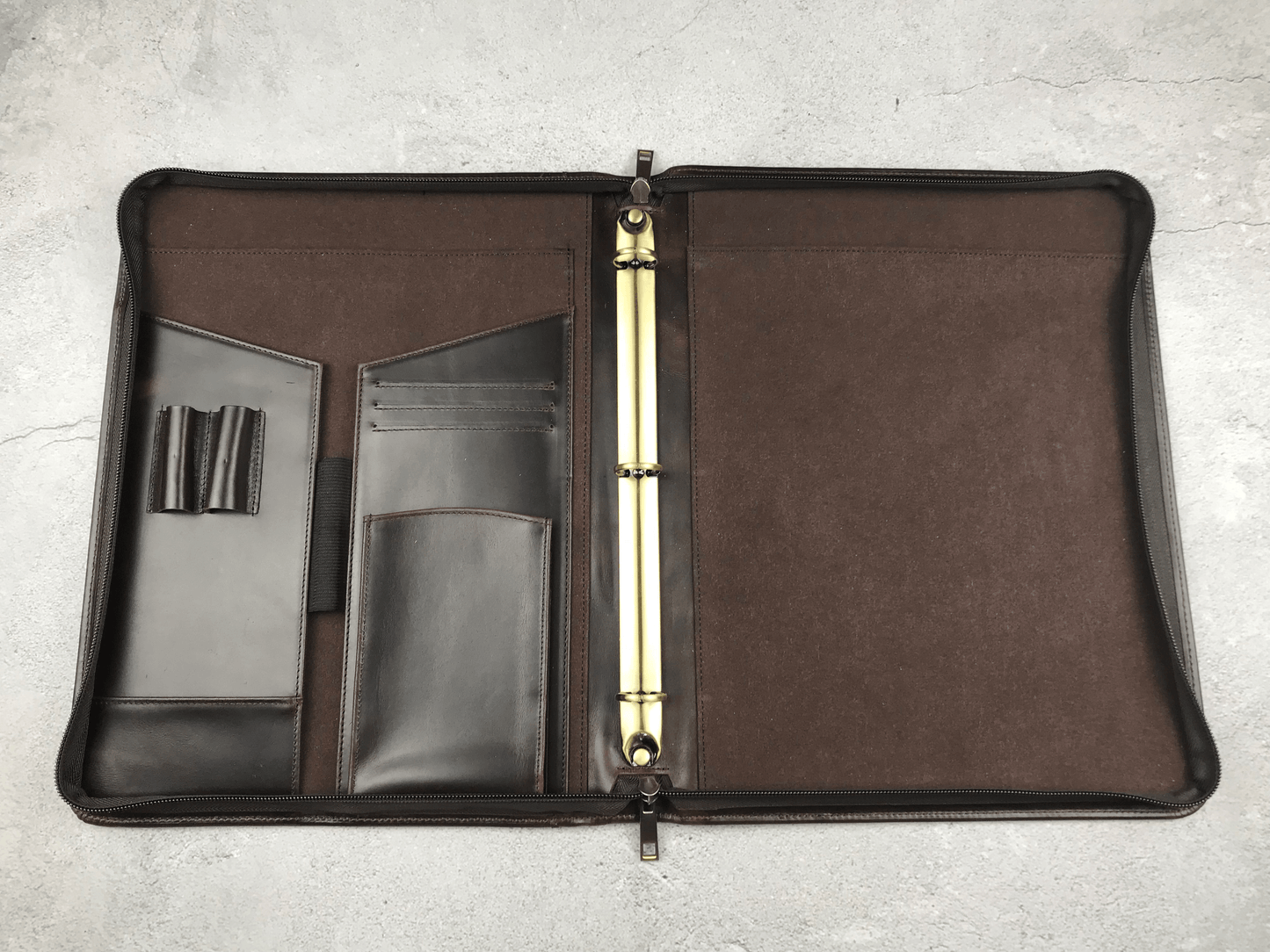 Genuine Leather Portfolio, 3 Ring Binder, Zipper Padfolio for Legal Paper/ A4 Letter Size Notepad/ iPad Pro 12.9", Gift